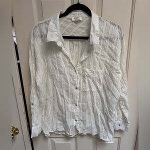 Umgee Sheer Striped White Button Down Shirt